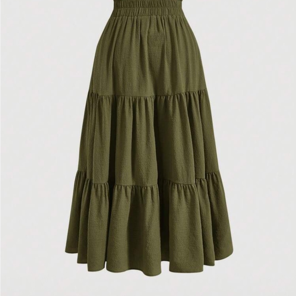 SHEIN Forest Green Tiered A-Line Skirt